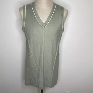 Chalet Et Cec Sleeveless Tunic Dress Green Grey Top Shirt Size S Pockets V Neck - Bild 1 von 8
