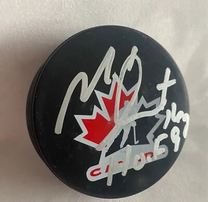 Michel Goulet Signed Autographed Team Canada Puck With "HOF 98" Note & COA - Picture 1 of 1