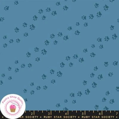 Moda RUBY STAR SOCIETY DOG PARK RS2099 13 Blue  DOG PAWS Quilt Fabric S Watts - Image 1 of 4