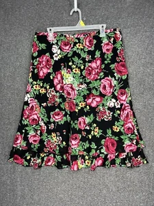Michele Michelle Midi Skirt Womens XL Pink Black Floral Trumpet Ruffle Hem Lined - Picture 1 of 11