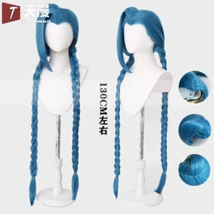 LOL League of Legends Arcane Jinx Cosplay Long Hair Wig Blue Braided Wigs Prop - Picture 1 of 5