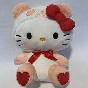 New! Sanrio Hello Kitty Pink Panda Bear Suit Costume W/ Hearts 12” Plush Round 1 - Picture 1 of 8