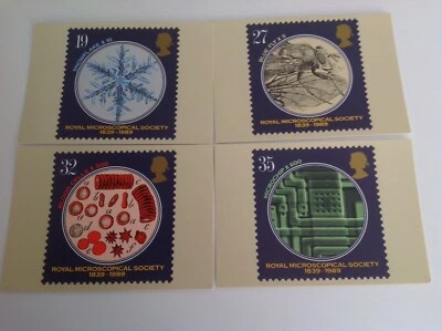 SERIE DE TARJETAS DE ESTAMPILLAS DE CORREO REAL PHQ CONJUNTO DE POSTALES SOCIEDAD MICROSCÓPICA REAL 1989 Foto 1 de 3