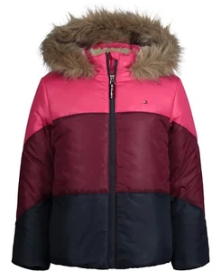 MSRP $110 Tommy Hilfiger Little Girl Hooded Puffer Jacket Colorblock Size 6X - Picture 1 of 2