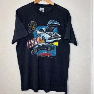 Винтажная футболка 1990-х Ferrari Hot Rod графический гоночный роскошный автомобиль одинарный шов - Изображение 1 из 4
