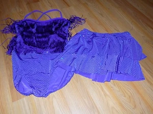 Conjunto de Patinaje de Baile Weissman Talla Infantil Grande 2 Piezas Falda de Leotardo con Flecos Púrpura - Imagen 1 de 6