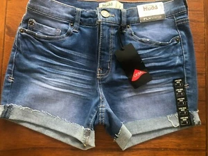 New Mudd Blue Jean Flex Cotton Blend Stretch 4" Inseam High Rise Midi Shorts 7 - Picture 1 of 7