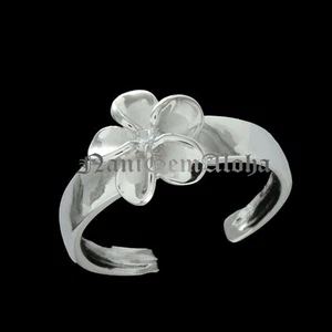 Hawaiian Sterling Silver 8mm Plumeria Flower CZ Toe Ring 14K White Gold Plated - Picture 1 of 2