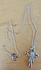 SSP LIND Cross Pendant Necklace Crystals Sterling Silver Chain  17" Religious - Picture 1 of 11