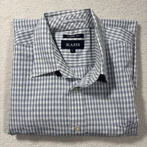 Blazer Men's White Blue Check Short Sleeve Classic Fit Shirt Size XL - Picture 1 of 11