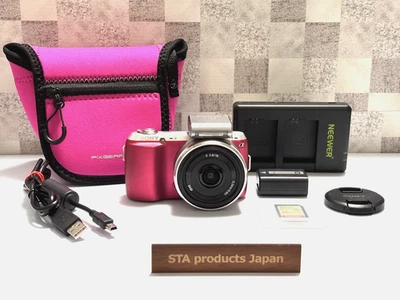 Sony Alpha NEX-C3 Mirrorless Camera Pink w/Lens SEL16F28, Flash, Case, SDcard Jp - Image 1 of 4