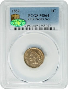 1859 Indian Head Cent 1c RPD FS-303 S-3 MS64 Secure PCGS ~ CAC 949842-1 - Bild 1 von 5