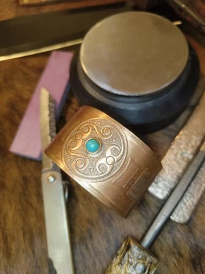 Handgemachter Kupfer Armreif 3,6cm Breit | Türkis-Stein | Schutz & Balance Cuff - Bild 1 von 4