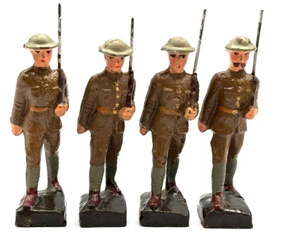 Lineol 6.5 Infantry set 4 pieces at slope. Pre-WWII figures. SECOND of five sets - Image 1 of 4