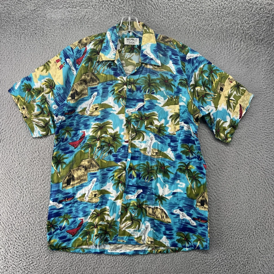 Camisas Deportivas Nacionales De Colección Camisa Hawaiana Para Hombres Medianas Jamaica Estampado Mapa Años 90 Foto 1 de 4
