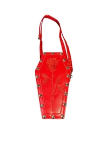 NEW red rose cross body bag purse zips closed halloween horror coffin - Picture 1 of 6