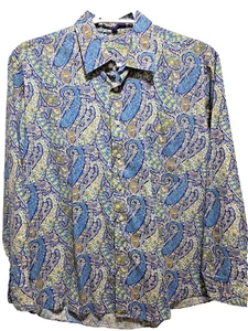 Alan Flusser Paisley Blue Orange Green Long Sleeve Button Up Shirt Mens XL - Picture 1 of 8