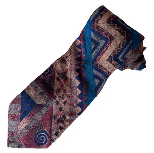 Cravatta da uomo vintage Christian Dior Monsieur in seta tribale Geo 3 1/2 x58 in - Foto 1 di 7