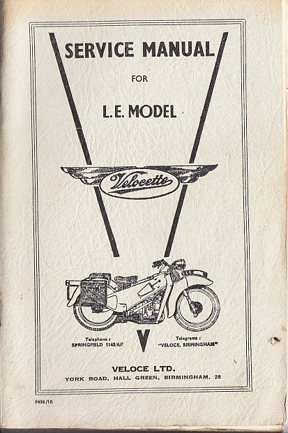 GENUINE VELOCETTE  I.E. MODEL 1952 WORKSHOP   SERVICE MANUAL - Image 1 of 1