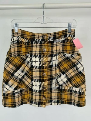 Minifalda boho a cuadros MAEVE Anthropologie talla 2 amarilla y negra línea A para mujer Foto 1 de 3