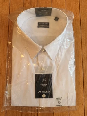 NWT Men’s Van Heusen Dress Shirt Button Down Regular Fit 18 1/2 36/37 2XL White - Image 1 of 4
