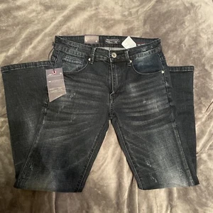 Mens Crosshatch Slim Fit Stretch Jeans Denim Pants with Free Belt Big Tall Sizes - Picture 1 of 1