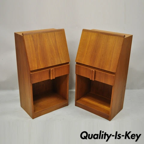 Vintage Mid Century Danish Modern Teak Bedside Cabinet Nightstands - a Pair Cover