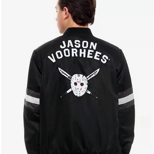 Friday The 13th Jason Voorhees logo F13 Hot Topic Bomber Jacket Large great fit - Picture 1 of 12