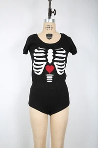 Betsey Johnson Skelett Ribcage Strampler Body kurz Strick Halloween HipHop Punk - Bild 1 von 4