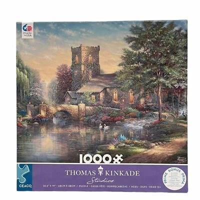 NWT Ceaco Thomas Kincade Jigsaw Puzzle Willow Wood Chapel 1000 Piece with Poster - Image 1 of 4