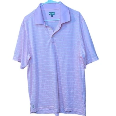 Polo Ping Golf Performance Para Hombre Grande Rosa Pastel Blanco Rayas Foto 1 de 4