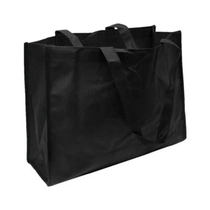 10 PC BLACK Reusable Grocery Shopping Tote Bags Non Woven Recycled 12" x 16" - Picture 1 of 2