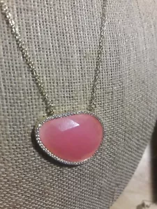 MARCIA MORAN Rose Chalcedony CZ Minimalist Necklace SIGNED Designer 18kgp Unique - Picture 1 of 10