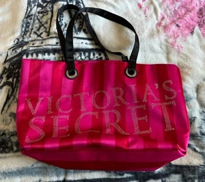 Victoria’s Secret Striped Magenta Tote - Picture 1 of 4