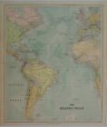 1902 ANTIQUE 25inch MAP ATLANTIC OCEAN SUBMARINE CABLES SOUTH AMERICA WET INDIES
