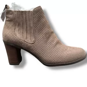 Dr. Scholl's Putty Ankle Booties Perforated Suede Heeled Boots Comfort Size 11M - Picture 1 of 14
