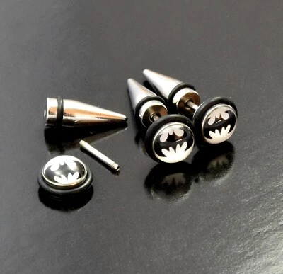 Earring Fake Spike Taper Batman Superhero Surgical Steel Tunnel Bat Ear Plug 20g - Image 1 of 2