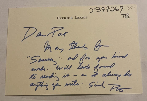 Senator Patrick Leahy Autograph Note Signed - To NY Senator Daniel P. Moynihan Cover