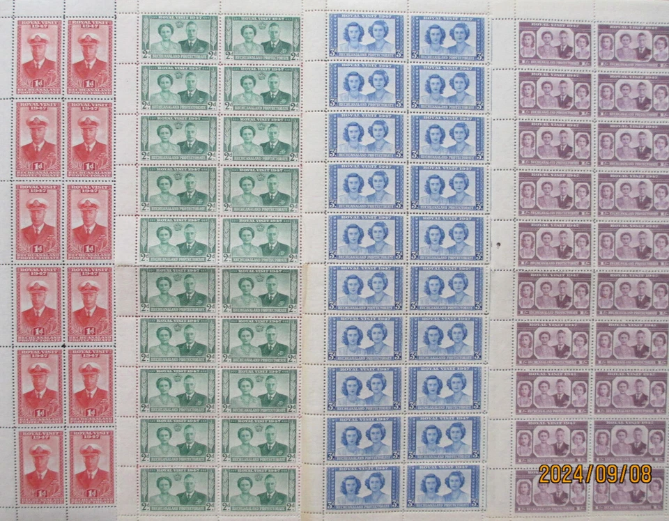 BECHUANALAND PROTECTORATE - 1947 ROYAL VISIT - SG132-135 COMPLETE SHEETS SET MNH - Image 1 of 4