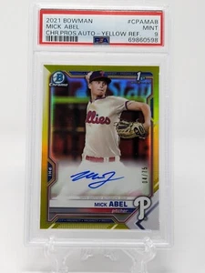 2021 Bowman Chrome Prospects Mick Abel Auto Yellow Parallel PSA 9 Low Pop - Picture 1 of 2
