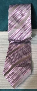 Croft & Barrow Purple Lavender Silver Gray Handmade 100% Silk Striped Neck Tie - Picture 1 of 2