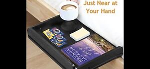 Dorm Bedside Shelf with Cable Management & Cup Holder, Snack Table (Black) New