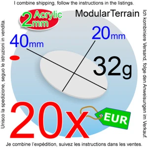 20x 2mm Clear Acrylic Oval Base 20x40mm 40x20mm 40mm 20mm Cavalry War Hammer - Imagen 1 de 7