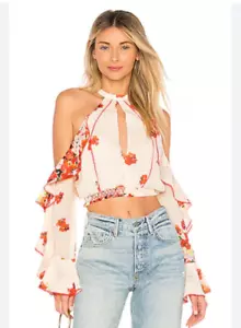 x REVOLVE Harmony top House of Harlow 1960 Womens Medium Floral Key hole Ruffle - Picture 1 of 14
