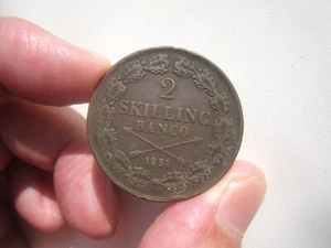 1851 SWEDEN 2 SKILLING - Picture 1 of 2