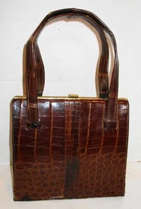 Vintage 40s 50s Brown Alligator Reptile Skin Purse Handbag - Picture 1 of 6