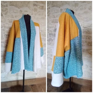  NEW  HANDMADE PATCHWORK KIMONO COAT  STUNNING FRENCH MIXED WOOL BOLD COAT  - Picture 1 of 8