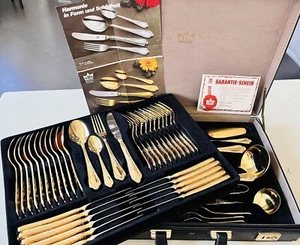Juego de cubiertos vintage raros Solingen chapados en oro 24K 70 piezas Alemania - Imagen 1 de 18
