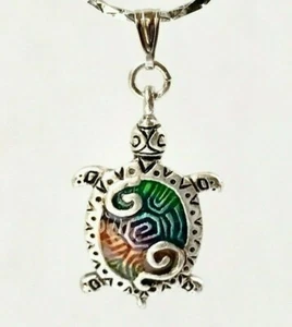 Collana tartaruga marina ciondolo placcato argento smalto colorato charm nautico 19" - Foto 1 di 12