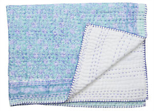 Indian Cotton Baby Quilt Coverlet Blanket Kantha Work Hand Block Print Bedspread
